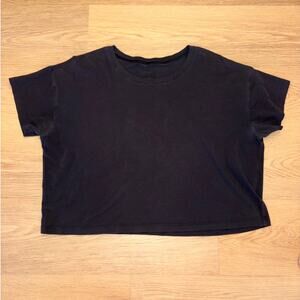 Lululemon black boxy short sleeve crop top shirt "Cates" womens size L/XL